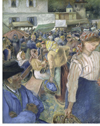 Pissarro, The Marketplace, 1882, gouache on paper, 31 3/4" x 25 1/2".