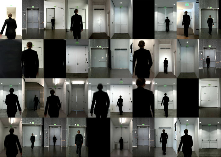 Catherine D’Ignazio, Exit Strategy, 2008–9, stills from video installation at the ICA Boston, 8 x 4'. Courtesy of the artist.
