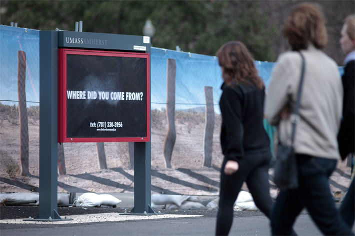 The Institute for Infinitely Small Things, The Border Crossed Us, 2011, public art installation on the campus of UMass Amherst, 400 x 30 x 6'. Photo by John Sobol.