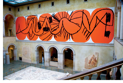 Charline von Heyl, Untitled (Wall at WAM), 2010, acrylic and latex paint, 17 x 67', Worcester Art Museum.