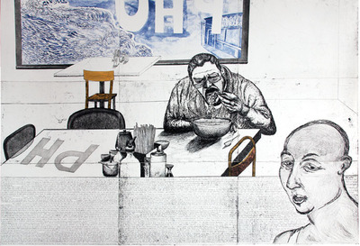Daniel Heyman, Fall: Artist Eats Pho, 2011
