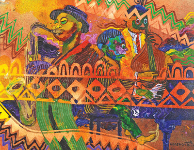 Wadsworth A  Jarrell James Carter Trio 1999 Acrylic on paper 11in x 14in Loan from Eric Key