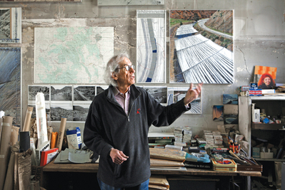 Over The River  Christo in his studio with a preparatory collage for Over The River