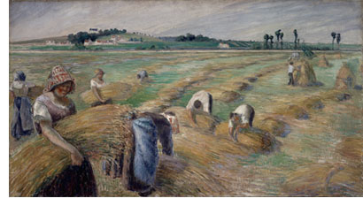 Pissarro, The Harvest, 1882, tempera on canvas, 27 11/16" x 49 9/16".