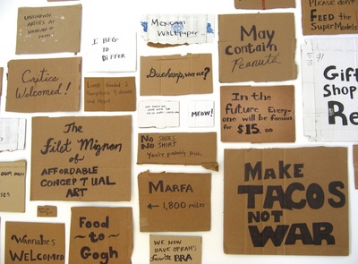 Alejandro Diaz, Ongoing series of cardboard signs, 2003–present. © Alejandro Diaz. Courtesy of the artist.Museum of Art Rhode Island School of Design, Providence.