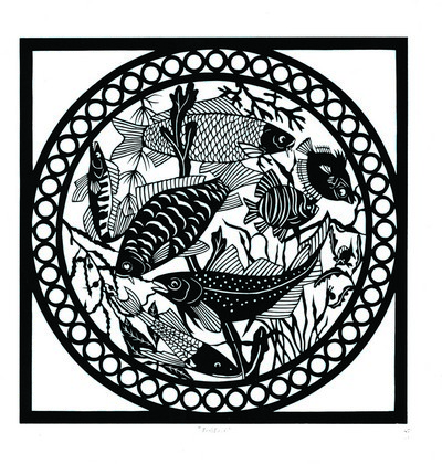 Susan Throckmorton, Fishbowl, cut paper.At Highfield Hall & Gardens.