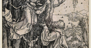 Albrecht Dürer (German, 1471–1528), Joachim and the Angel from The Life of the Virgin, 1504, ink on paper, Museum Purchase. Reading Public Museum, Reading, Pennsylvania, 1954.63.1. At Lyman Allyn Museum.