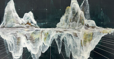 Perri Lynch Howard, FREQUENCIES: WE ONCE WALKED, 2023, acrylic and graphite on panel, 12 x 16". Courtesy of the artist/New Bedford Whaling Museum. At New Bedford Whaling Museum.
