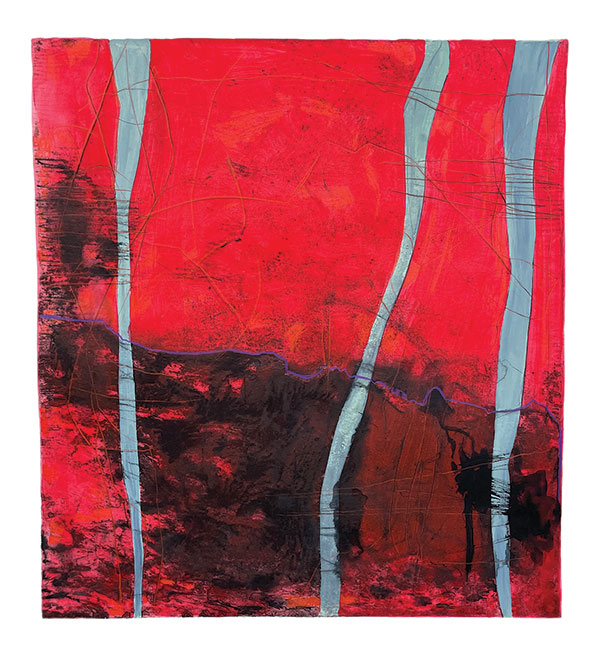 Dan Welden, Jealous Tick, 2025, zinc plate etching with mixed media, 29.5 x 26.5". At Mitchell-Giddings Fine Arts.