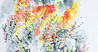 Sano Gofu (Japanese, 1886–1974), Red Fall Maple, c. 1960s, watercolor. At Art Complex Museum.