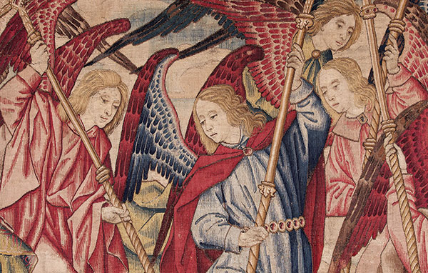 Design attributed to Colijn de Coter (about 1480–1525), The Last Judgment, about 1505, detail, wool and silk tapestry, Museum purchase, 1935.2. At Worcester Art Museum.