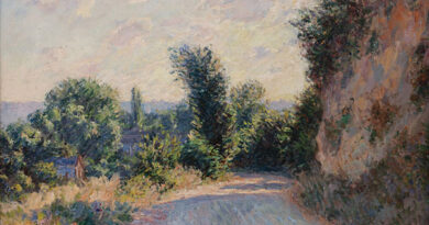 Claude Monet, Route près de Giverny (Road near Giverny), 1885, oil on canvas. Lent by the Gregg Turk Foundation. Photo by Rob Strong. At Hood Museum of Art.