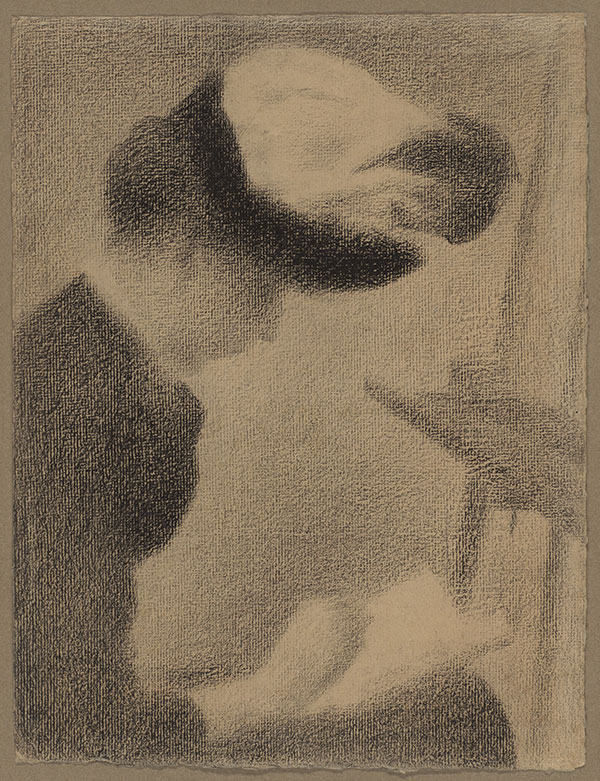 Georges Seurat, Woman Seated by an Easel, c. 1884–1888, Conté crayon on beige wove paper. Harvard Art Museums/Fogg Museum, Bequest from the Collection of Maurice Wertheim, Class of 1906, 1951.70. At Harvard Art Museums.
