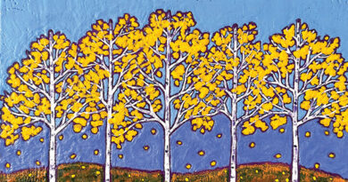 Marcia Crumley, Radiant, 2025, encaustic on panel, 16 x 16". At Blue Door Gallery.